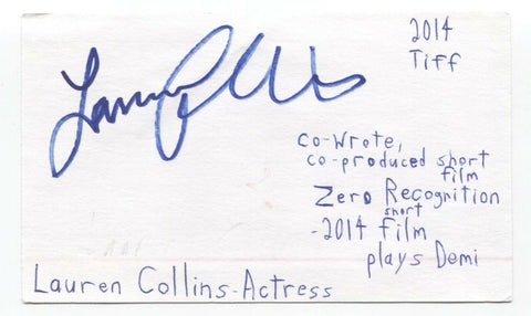 Lauren Collins Signed 3x5 Index Card Autographed Actress Degrassi