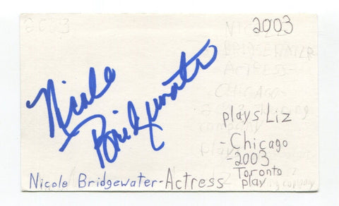 Nicole Bridgewater Signed 3x5 Index Card Autograph Actress Chicago