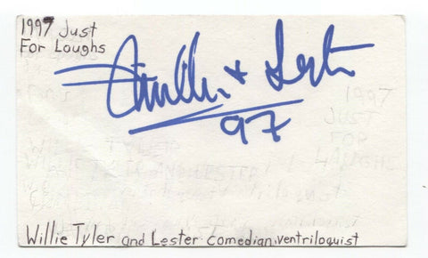 Willie Tyler and Lester Signed 3x5 Index Card Autographed David Letterman Show