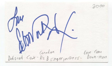 Deborah Cox Signed 3x5 Index Card Autographed Signature Singer
