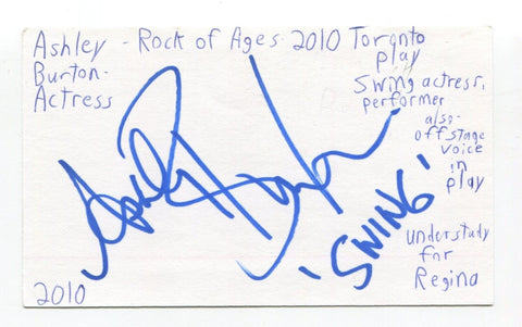 Ashley Burton Signed 3x5 Index Card Autographed Actress Rock Of Ages