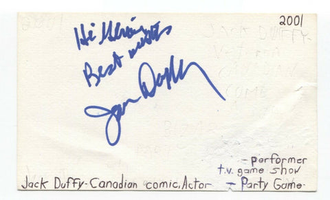 Jack Duffy Signed 3x5 Index Card Autographed Signature Actor Comedian Corner Gas