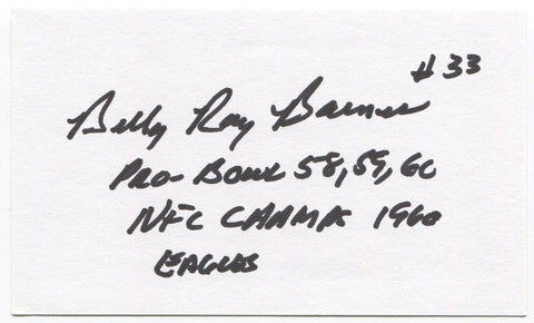 Billy Ray Barnes Signed 3x5 Index Card Autographed Signature Philadelphia Eagles