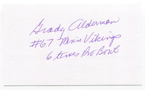 Grady Alderman Signed 3x5 Index Card Autograph Signature Minnesota Vikings  #67