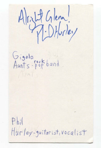 Gigolo Aunts - Paul Hurley Signed 3x5 Index Card Autographed Signature