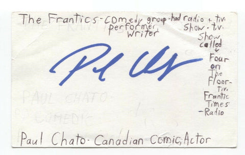 Paul Chato Signed 3x5 Index Card Autographed Signature Actor Comedian