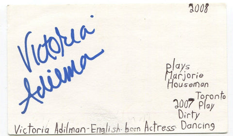 Victoria Adilman Signed 3x5 Index Card Autographed Signature Actress