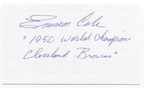 Emerson Cole Signed 3x5 Index Card Autographed Football 1950 Cleveland Browns