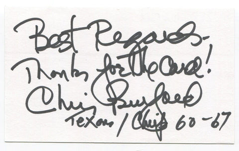 Chris Burford Signed 3x5 Index Card Autograph NFL Football Dallas Texans