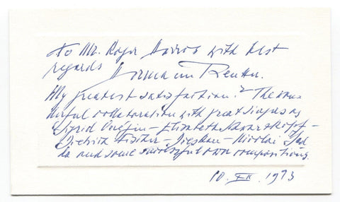 Hermann Reutter Signed Card Autographed Signature AMQS Conductor Pianist 