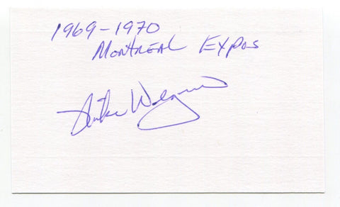 Mike Wegener Signed 3x5 Index Card Autograph Baseball MLB 1969 Montreal Expos