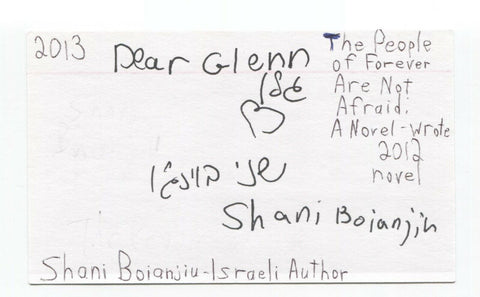 Shani Boianjiu Signed 3x5 Index Card Autographed Signature Author Writer