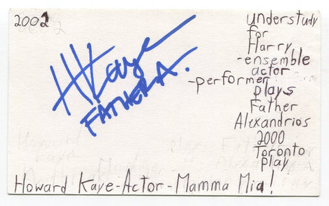 Howard Kaye Signed 3x5 Index Card Autograph Actor Mamma Mia