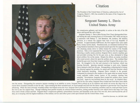 Sergeant Sammy L. Davis Signed Letter Autographed Military Medal of Honor MOH