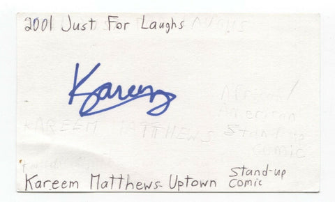 Kareem Matthews Signed Index 3x5 Card Autographed Signature Comedian