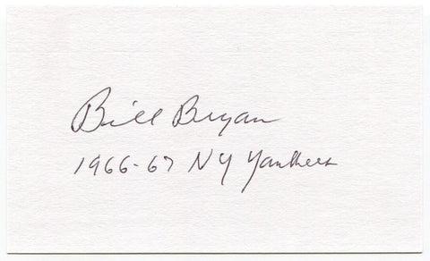 Billy Bryan Signed 3x5 Index Card Autographed Baseball MLB New York Yankees