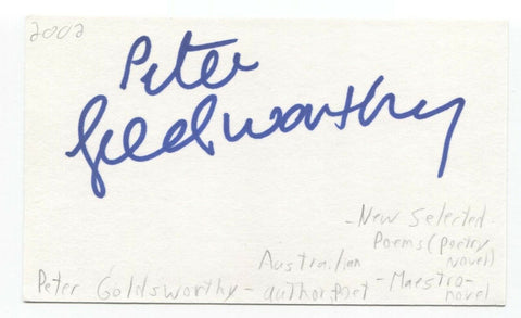 Peter Goldsworthy Signed 3x5 Index Card Autographed Signature Author Writer