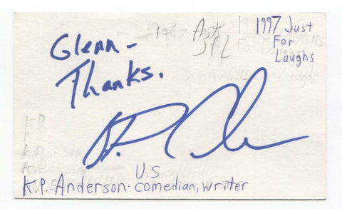 K.P. Anderson Signed 3x5 Index Card Autographed Signature Comedian Comic Writer