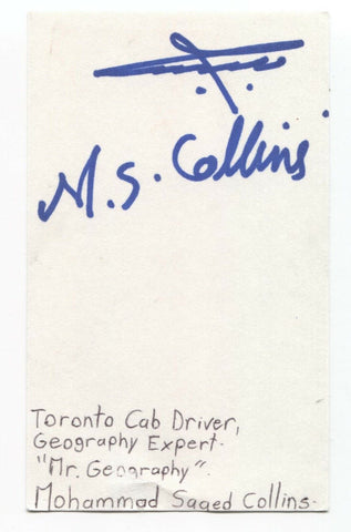 Mohammad Saaed Collins Signed 3x5 Index Card Autograph Signature Mr. Geography