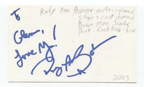 Ruby Ann Boxcar Signed 3x5 Index Card Autographed Signature Author Writer Cook