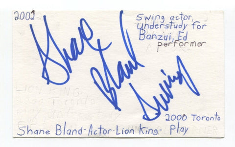 Shane Bland Signed 3x5 Index Card Autographed Actor Knights Of The Zodiak