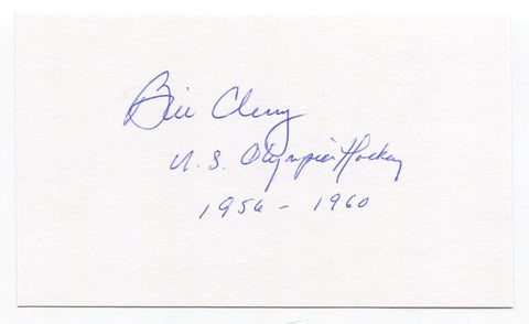 Bill Cleary Signed 3x5 Index Card Autographed Hockey 1960 US Olympic Gold Medal