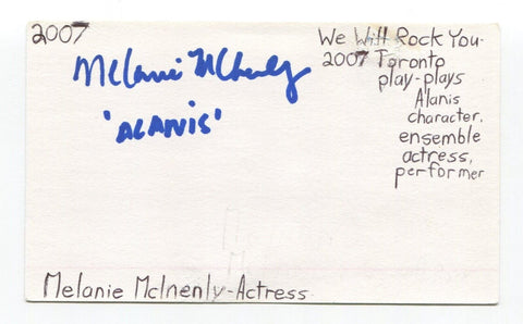 Melanie McInenly Signed 3x5 Index Card Autographed Actress We Will Rock You