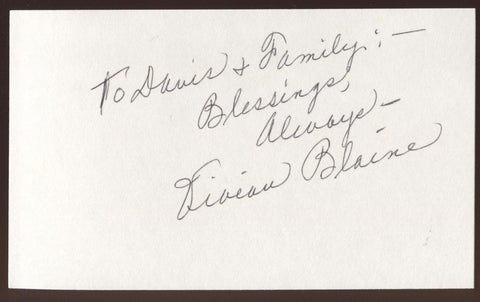 Vivian Blaine Signed Index Card Autographed 1993 Autographed Guys and Dolls