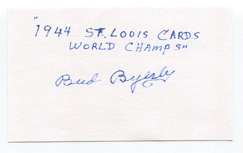 Bud Byerly Signed 3x5 Index Card Autographed MLB Baseball 1944 Cardinals