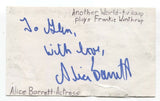 Alice Barrett Signed 3x5 Index Card Autographed Signature Actress