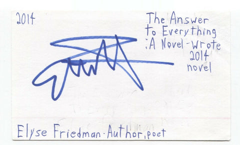 Elyse Friedman Signed 3x5 Index Card Autographed Signature Author Writer