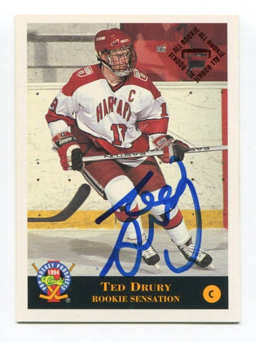 1994 Classic Games Sensation Ted Drury Signed Card Hockey RC Autograph AUTO #14