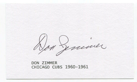 Don Zimmer Signed 3x5 Index Card Autographed Baseball Brooklyn Dodgers