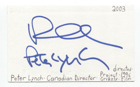 Peter Lynch Signed 3x5 Index Card Autographed Director Project Grizzly