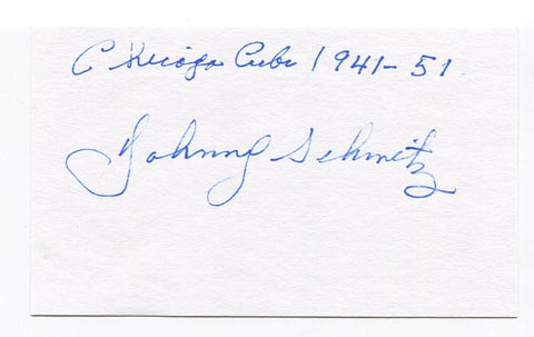 Johnny Schmitz Signed 3x5 Index Card Autographed MLB Baseball Brooklyn Dodgers