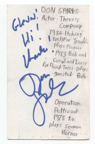 Don Sparks Signed 3x5 Index Card Autographed Three's Company Operation Petticoat