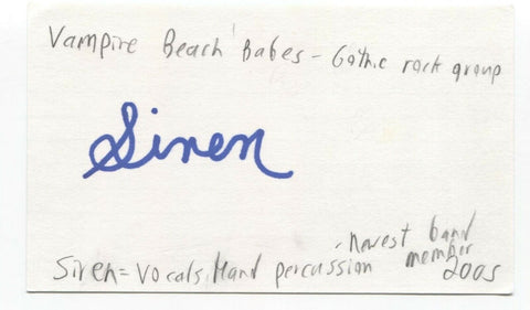 Vampire Beach Babes - Siren Signed 3x5 Index Card Autographed Signature Band