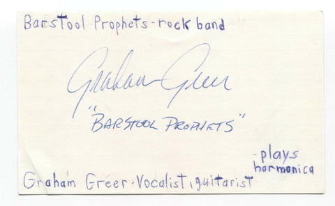 Barstool Prophets Graham Greer Signed 3x5 Index Card Autographed Signature Band