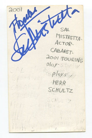 Sal Mistretta Signed 3x5 Index Card Autographed Actor Cabaret Law And Order