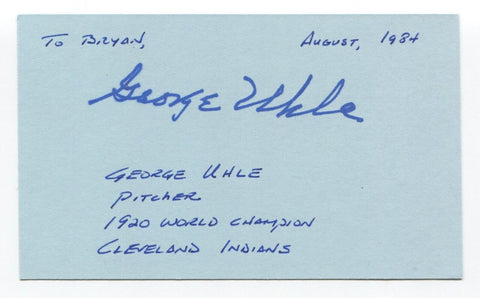 George Uhle Signed Index Card Autographed Baseball MLB Cleveland Indians