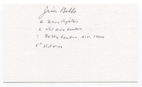 James D. Billo Signed 3x5 Index Card Autographed United States WWII Flying ACE