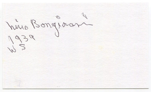 Nino Bongiovanni Signed 3x5 Index Card Autographed Baseball Cincinatti Reds 1939