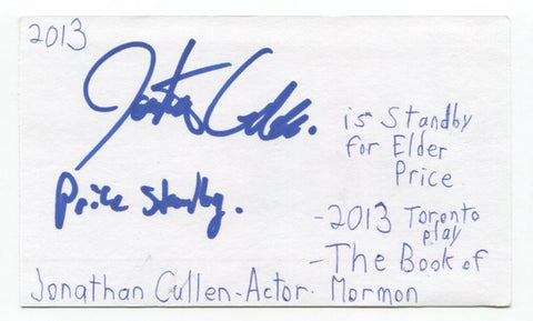 Jonathan Cullen Signed 3x5 Index Card Autographed Signature Actor
