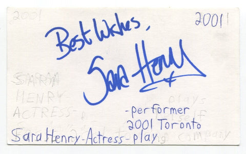 Sara Henry Signed 3x5 Index Card Autographed Actress Cats