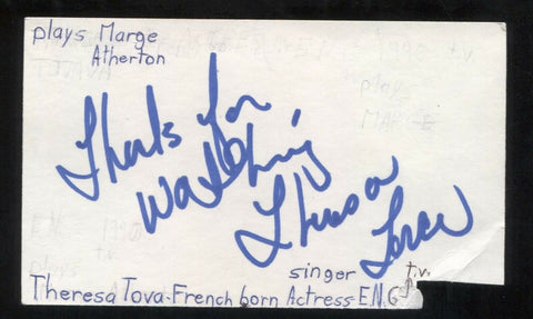 Theresa Tova Signed 3x5 Index Card Autographed Signature Actress Singer