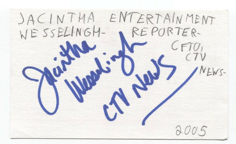 Jacintha Wesselingh Signed 3x5 Index Card Autographed Signature Actress