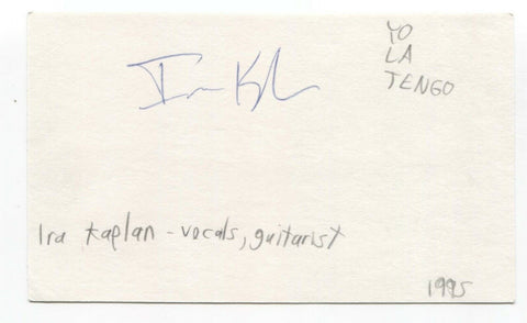 Yo La Tengo - Ira Kaplan Signed 3x5 Index Card Autographed Signature