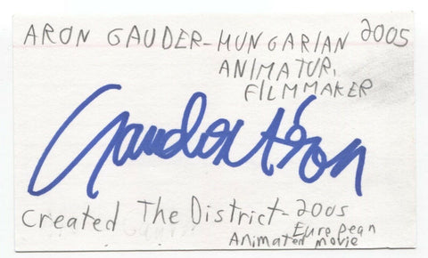 Aron Gauder Signed 3x5 Index Card Autograph Signature Creator Director District