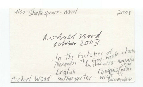 Michael Wood Signed 3x5 Index Card Autographed Signature Author Writer