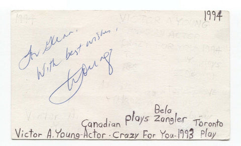 Victor A. Young Signed 3x5 Index Card Autographed Signature Actor